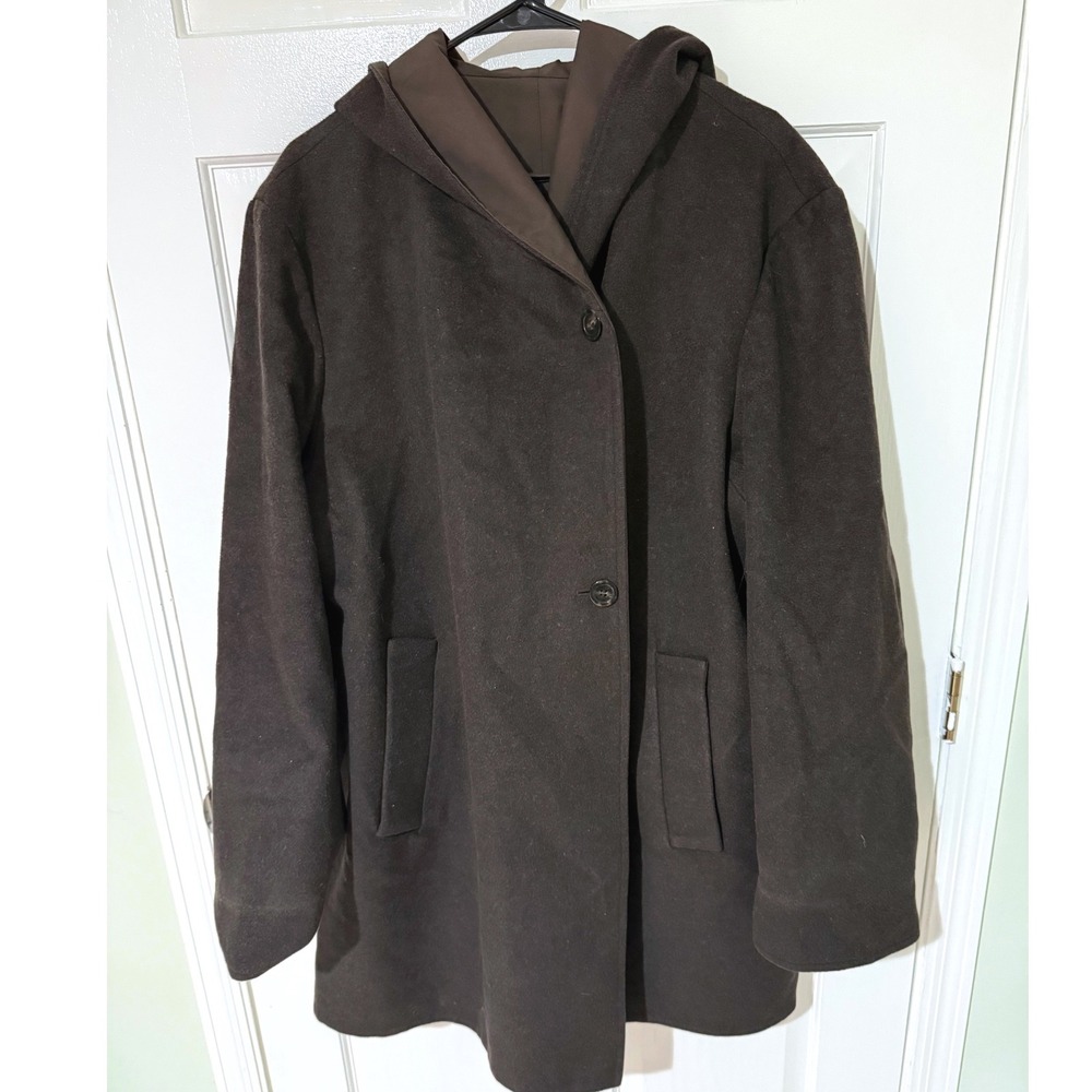 Sustainable‎ Womens Reversible Hooded Coat Brown Wool Blend Trench Jacket 4x